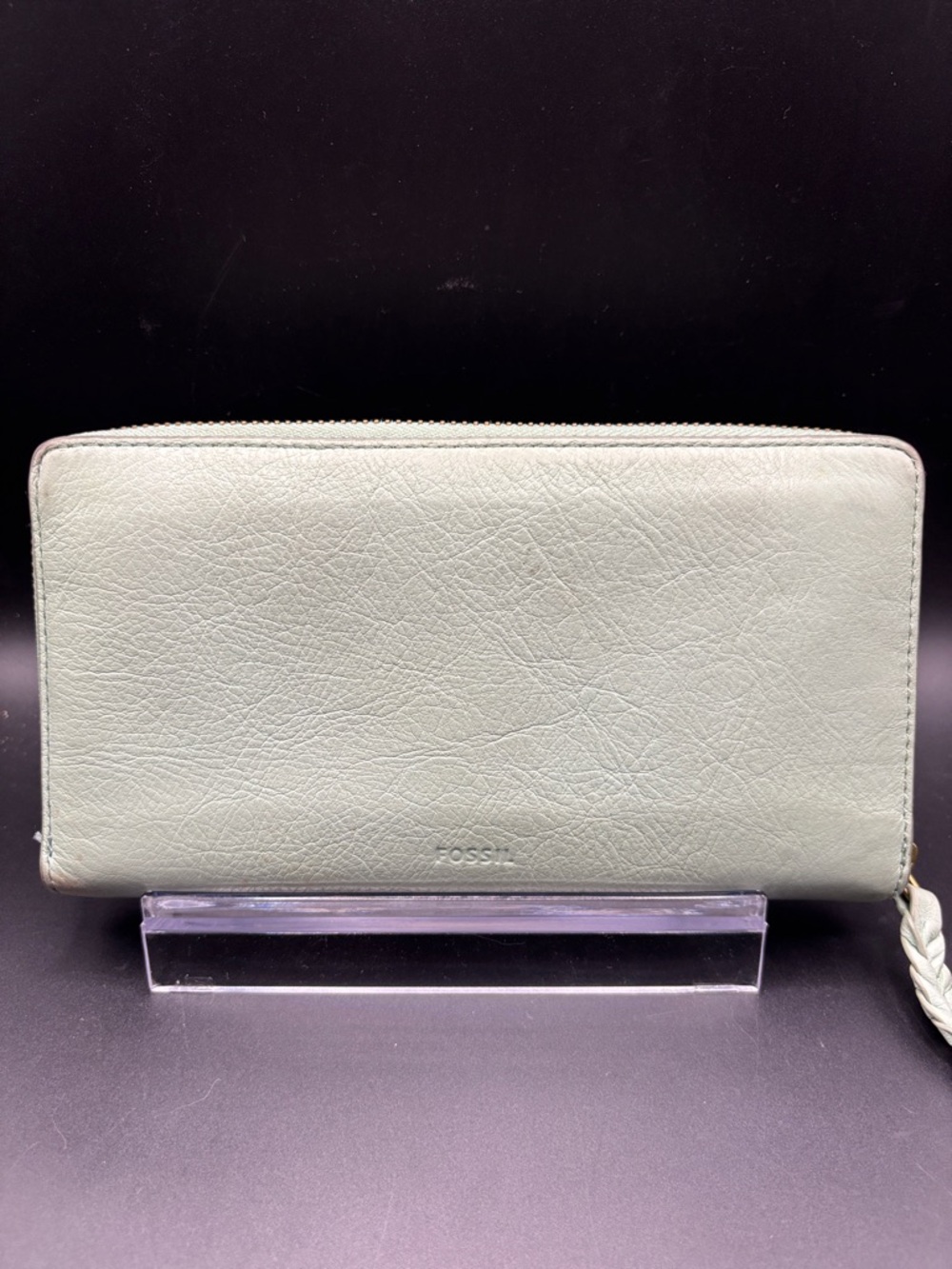 Fossil Mint Green Leather Zip Wallet